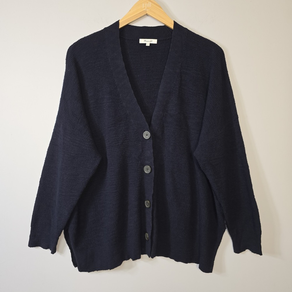 Madewell Cameron Ribbed Cardigan Sweater Size 2X Navy Womens Stretch Knit Indigo
